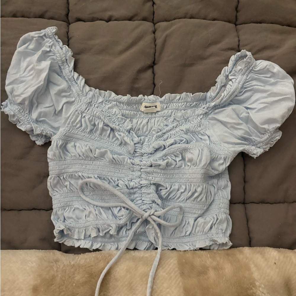 Garage Light Blue Smocked Crop Top